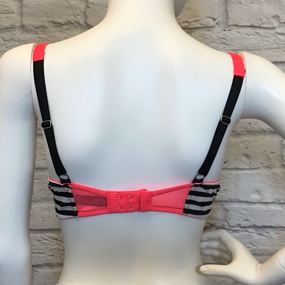 Victoria’s Secret 34D Very Sexy Balconet Striped Black and White Bra Hot Pink - Picture 4 of 9
